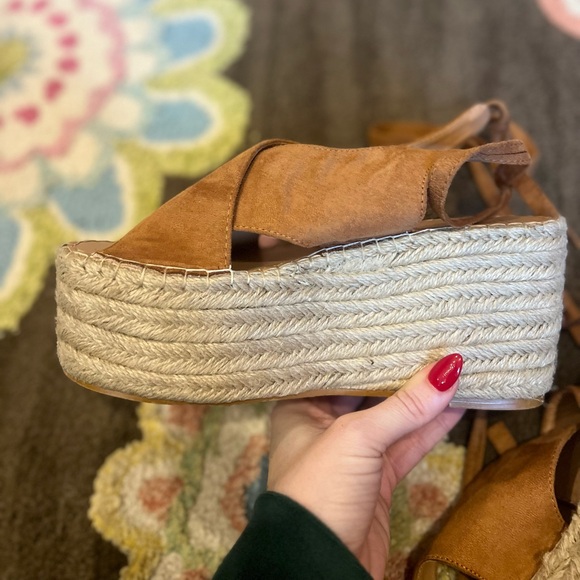 ShuShop Tan Suede Platform Lace Up Sandals - Picture 3 of 9